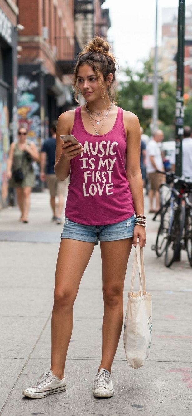 Hot Topic “Music Is My First Love” Graphic Racerback Tank Top | Pink | M
